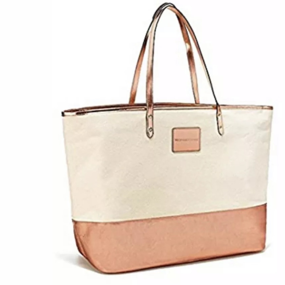 🆕 VICTORIA’S SECRET Rose Gold Canvas Tote Bag